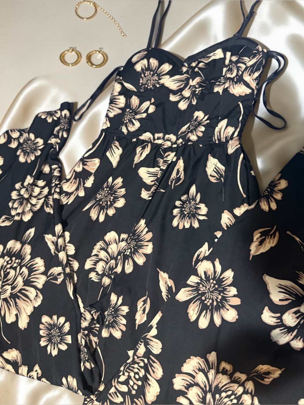 Band of Gypsies Black Floral Spaghetti-Strap Jumpsuit